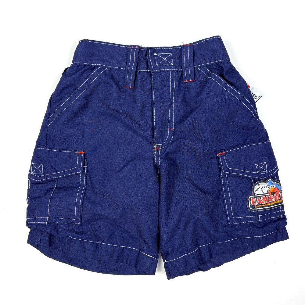 VTG Sesame Street by Nannette Elmo Cargo Shorts‎ Boys Sz 3T Navy Blue Baseball